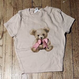 Full Tilt Kids Tee with Teddy Bear and Pink Bow